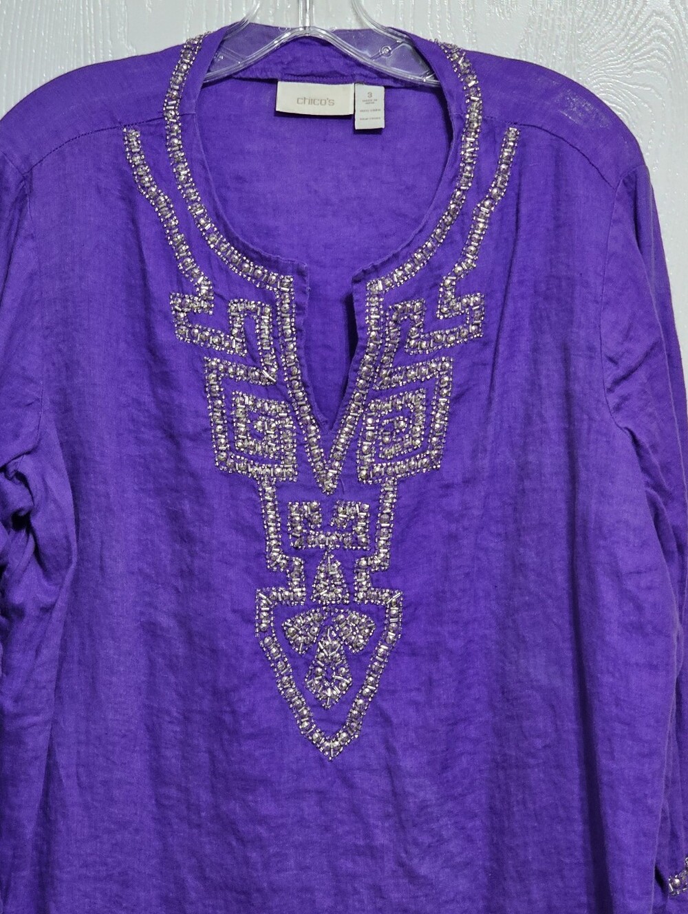 Chico's Royal Purple Linen Embroidered Tunic Size XL